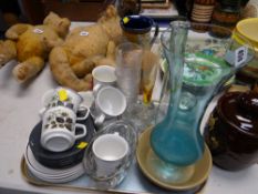 A tray of vintage china & glassware including jelly mould, vase etc