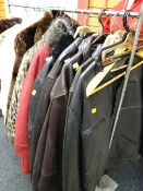 A parcel of vintage men's black & brown leather jackets together with a ladies' suede & faux fur