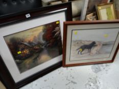 A THOMAS KINKADE limited edition & embossed print of a thatched cottage with a JAMES ROWLEY