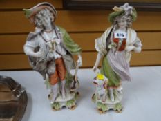 Two continental figures of a huntsman & shepherdess