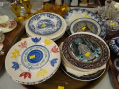A parcel of various dinner plates etc found on a decorated brass tray