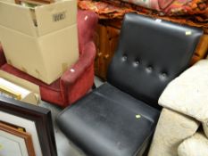 A modern black leather effect chair & another