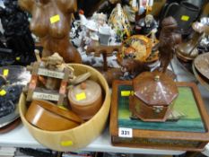 Parcel of various carved wooden items & wooden boxes