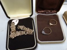 A 15ct gold diamond ring together with a platinum & diamond ring and a 9ct gold gate bracelet