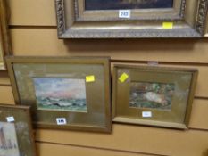 Three framed early twentieth century watercolours, stormy sea, sailing boats & dead bird