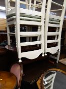 Drop flap table, set of five painted kitchen chairs & an oval Long John coffee table