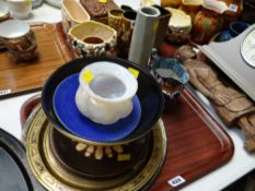 Three Middle Eastern decorated trays, studio pottery & a Bursley ware 'Bagdad' decorated jug etc