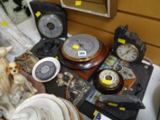 Collection of various slate made items including barometers, clocks, desk weights etc
