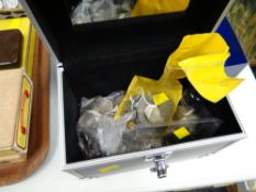 A metal box containing some pre-decimal & mainly foreign coinage