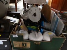 A crate of kitchen items including storage vessels, electric kettle E/T