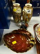 A pair of Satsuma decorated vases (A/F), three small cloisonne vases & stands together with three