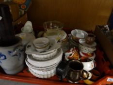 A crate of mixed china & kitchen ware, Royal Worcester 'Harvest Gold' flan dish, Midwinter 'Cameo'