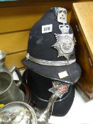 Two vintage police helmets, South Wales Constabulary & Dyfed Powys Police
