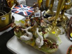 A modern Italian twin vase with female feeding swans