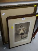 A parcel of framed prints, continental cathedral, two cavaliers & a modern small mirror