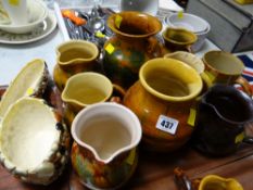 A tray of various Ewenny pottery jugs & vases