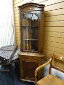Reproduction mahogany glazed top standing corner cabinet