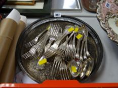 Circular EPNS tray together with a parcel of Christofle flatware