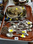 Small collection of flatware & decorated brass items