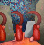 CERI PRITCHARD acrylic on canvas - abstract shapes, entitled verso 'Alphamystena I', signed with