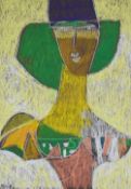 EWART JOHNS pastel - semi-abstract head & shoulders of a female, initialled & signed '84, 40 x 28cms