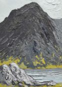 WYNNE JENKINS oil on canvas mounted on board - Snowdonia mountain & lake, entitled verso 'Cwm