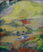 ANNE REES oil on canvas - colourful landscape farmstead, signed and dated 2002, 59 x 49cms