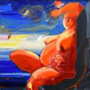 RICHARD O'CONNELL oil on canvas - seated red figure entitled 'Mam Cymru' signed with initials, 60