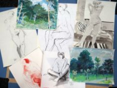 JACK SHORE a parcel of unframed works on paper - landscapes and nudes, fifteen in total, some