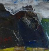 PAUL REES FRSA acrylic and resin on board - mountainous landscape, entitled verso 'Welsh Mountain'