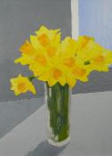 DAVID BARNES oil on board - still-life of daffodils in a glass vase, signed verso, 40 x 29cms