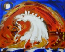 WILLIAM BROWN (Canadian-Welsh) oil on canvas - illustration of the Welsh folk-custom Mari Llwyd with