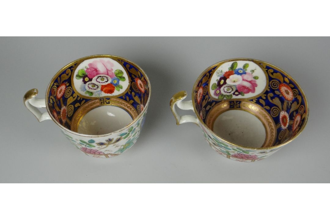 A SWANSEA 'JAPAN' TEA & COFFEE TRIO decorated in the Imari palette with reserves of garden flowers - Image 3 of 3
