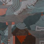 DAVID TINKER oil on canvas - abstract, entitled verso 'Oriental Tradition', signed verso, 76 x 76cms