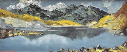 CHARLES WYATT WARREN oil on board - entitled verso 'Snowden (sic) from Llyn Mymbyr', signed in full,