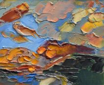 MICHAEL MONAGHAN oil on board - entitled verso 'Big Red Sun No.7', 23 x 27cms