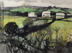 JOHN ELWYN watercolour - landscape with buildings, signed with initials, 33 x 44cms Provenance: