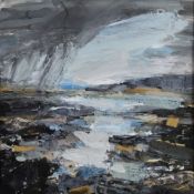 BETH FLETCHER mixed media on paper - coastal landscape, entitled verso 'Tidal Remains', signed
