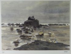 SIR KYFFIN WILLIAMS RA artist's proof - St. Cwyfan's Church, signed with initials, 28 x 37cms