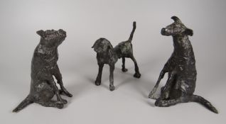 RACHEL WOOD trio of bronze figures - being studies of two dogs, entitled 'Standing Hairy Moses', '