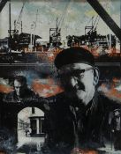 PAUL REES FRSA mixed media on board including collage, acrylic and stencil-work - images from old-