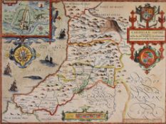 JOHN SPEED 1610 MAP OF CARDIGANSHYRE, hand tinted, by John Sudbury and George Humble, corner inset