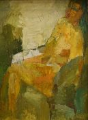 EWART JOHNS oil on board - entitled verso 'Seated Nude 1960' signed, 56 x 41cms