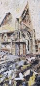 T LEONARD EVANS mixed media -Luftwaffe bombed Swansea church, entitled verso' St Mary's Swansea