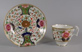 A SWANSEA PORCELAIN CUP & SAUCER Japan pattern No.436 with stylized chrysanthemum, flowers and