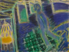 ERNEST ZOBOLE oil on canvas - the artist's home with himself walking, signed and dated August 1988