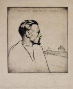 IVOR MERVYN PRICHARD etching - a fine original portrait etching of Welsh novelist Geraint Goodwin,