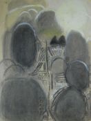 ERNEST ZOBOLE mixed media with gouache on paper - landscape, entitled verso on Dillwyn Gallery label