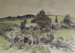 SIR KYFFIN WILLIAMS RA watercolour & pencil - North Wales hillside farmstead, signed with