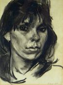 HARRY HOLLAND charcoal - head portrait of a female sitter, signed, 30 x 23cms Provenance: The Estate